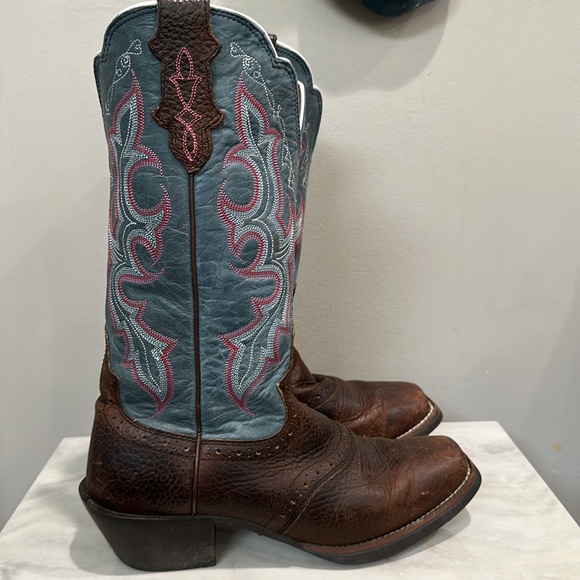 Justin Cowgirl Western Dark Brown Rawhide Boots L7305 Size 7 B Brown,Steel Blue - Picture 3 of 12
